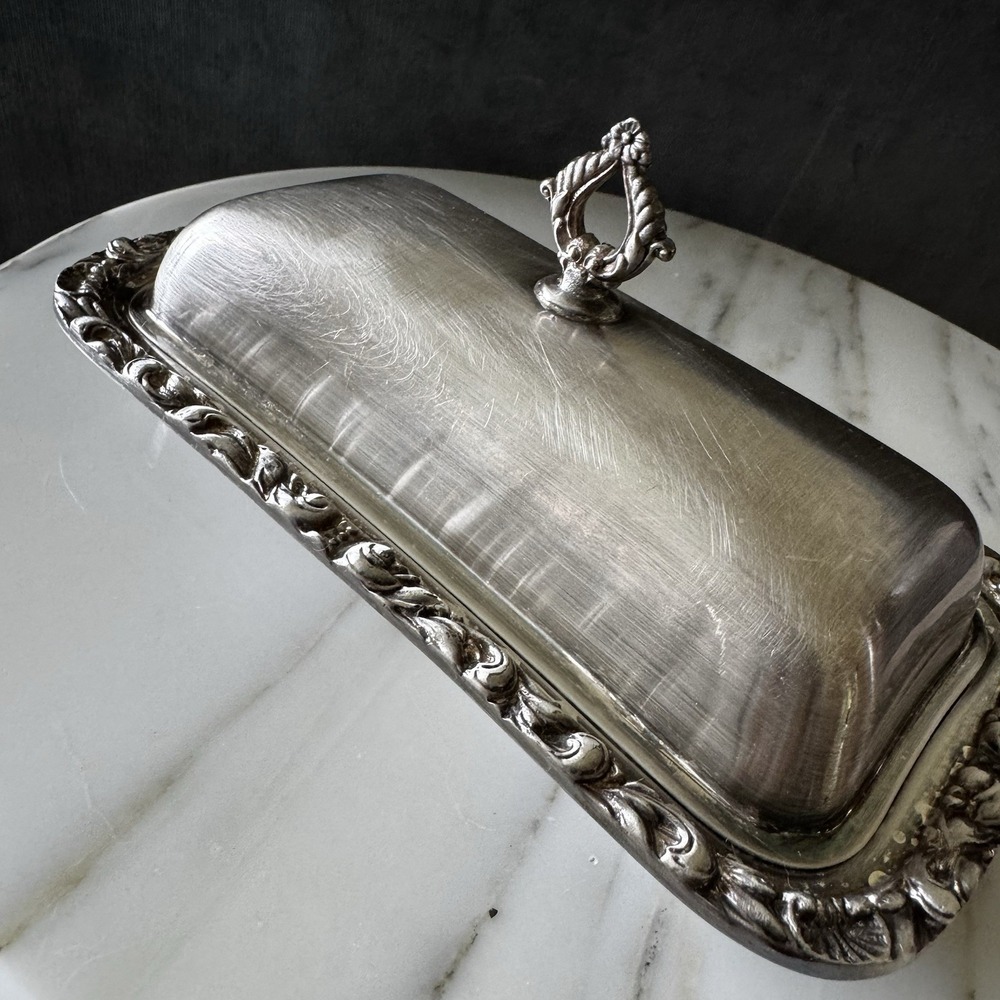 Crescent Silver-Plated Butter Dish with Glass Insert 4879 Elevated Tablescape